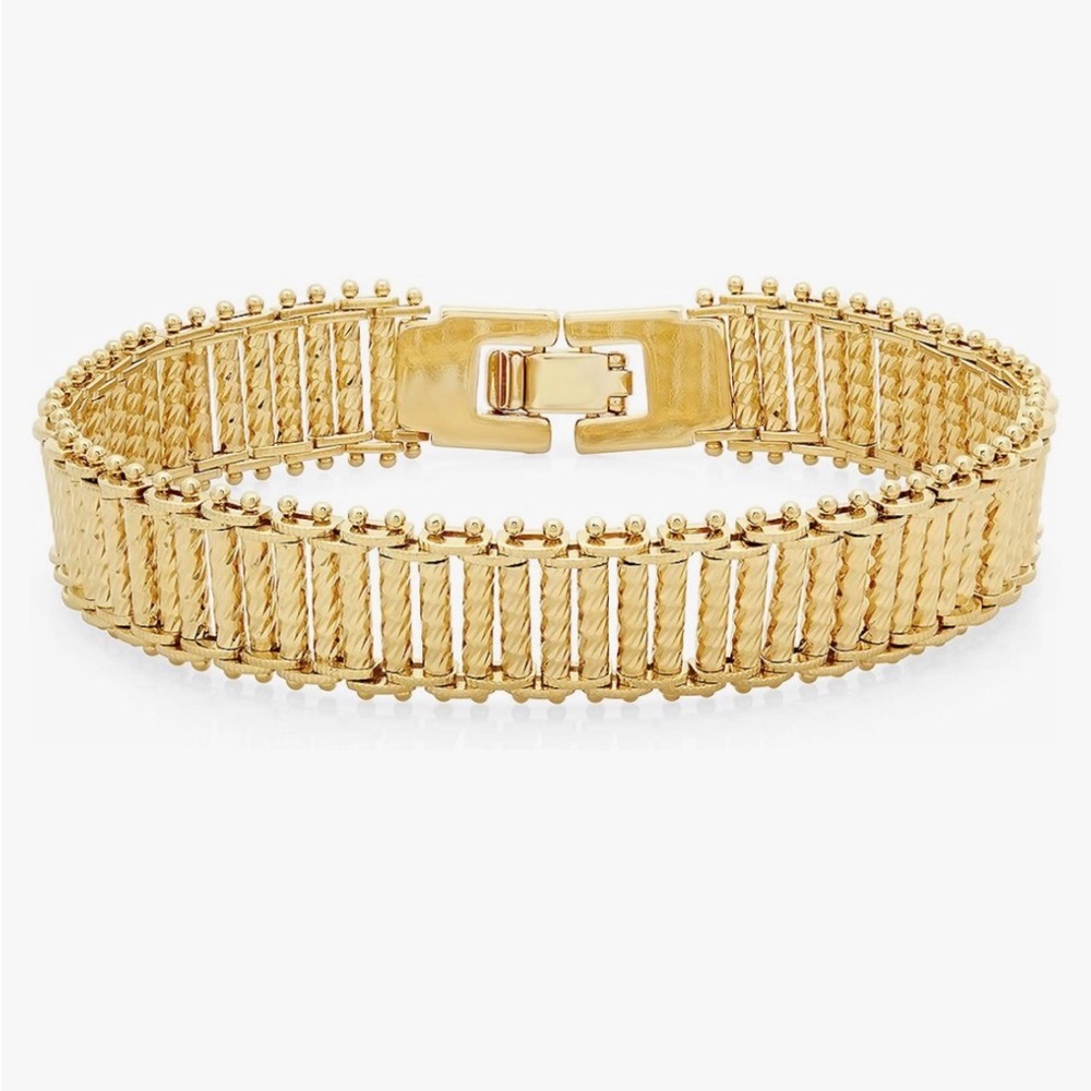 14k Yellow Gold Plated 13mm Diamond-Cut Ladder Style Chain Bracelet